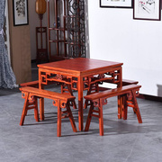 中式实木八仙桌组合饭店榆木正方形，餐桌椅仿古小方桌酒店家用桌椅