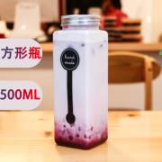 奶茶杯子一次性带盖PET塑料瓶500ml方型外卖饮料瓶饮品杯装网红