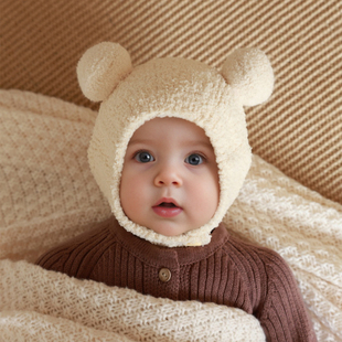婴儿帽子秋冬季宝宝毛线帽，儿童护耳帽，珊瑚绒可爱针织男童女童冬款