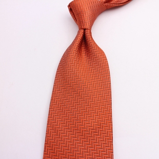 意大利橙色高档人字纹男士商务真丝领带宽版职业正装桔色商务领带