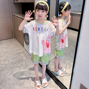 派大星薄款儿童睡衣夏季短袖冰丝，海绵宝宝睡衣男女孩卡通家居套装