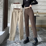 广州新塘高端女裤2024烟管裤翻边九分米白色牛仔裤小个子