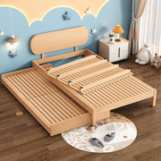 实木儿童床拖拉床子母，床带拖床双人榉木床，一拖二床移动下床可