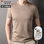 啄木鸟纯棉中老年男士t恤夏季基础款纯色透气短袖重磅打底衫上衣R