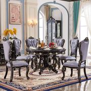 欧式大理石圆餐桌客厅餐桌椅，组合全实木，圆形餐台饭桌一桌六椅