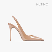 hltino2024女士气质名媛后空包头凉鞋，细跟裸色尖头高跟鞋子夏