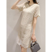 法式蕾丝连衣裙女2024夏季高端洋气小众设计白色，短袖a字中裙