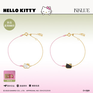 HELLO KITTY授权系列18K金拼粉绳手链黑玛瑙白贝母手绳KKLUE