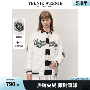 teenieweenie小熊秋冬学院风菱形，波浪纹棒球棉服外套女