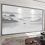 新中式水墨壁画电视背景墙，壁纸自粘意境山水，沙发墙贴书房影视墙布