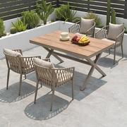 户外桌椅庭院休闲露台铝合金，室外花园塑木桌，简约绳编休闲长桌椅子