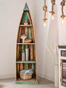 实木收纳架地中海风格，置物架船形创意，书架家用原木儿童书柜省空间