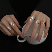 925纯银26个英文字母戒指女ins小众设计素圈食指指环开口对戒