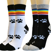 脚印猫爪袜彩虹袜棉袜，女袜中筒袜可爱趣味袜子，跨境动物脚印袜子潮