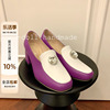C-dollhandmade 紫色拼白色大宝石方跟高跟粗跟水钻方头乐福鞋。