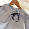 女童学院jk风双排扣刺绣，背心裙娃娃领衬衫，两件套儿童百褶连衣裙春
