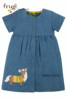 英国frugi有机棉女童蓝绿色，黄格子(黄格子，)双面穿连衣裙短袖dra017cdh