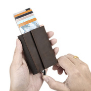 2024复古疯马牛皮RFID防刷男士卡包钱包一体真皮自动卡盒皮夹