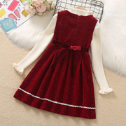 女童公主连衣裙秋冬款2023红色新年装过年裙子套装儿童拜年服