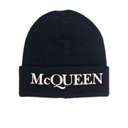 Alexander McQueen麦昆 男款藏蓝色徽标刺绣羊毛羊绒针织毛线帽