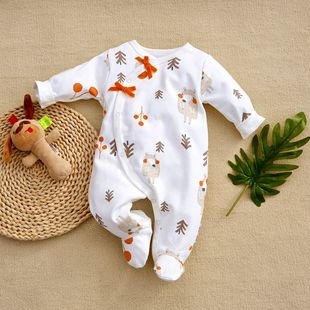 婴儿包脚连体衣长袖新生宝宝纯棉哈衣连身衣爬服春秋外出服0-1岁