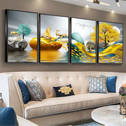 现代客厅装饰画有框画四联国画，新中式晶瓷挂画走廊沙发背景墙壁画