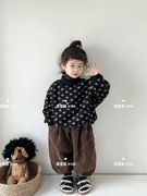韩国童装23秋冬加绒卫衣套装男女童可爱圆点加绒圆领