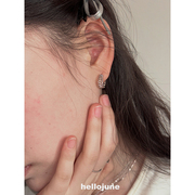 hellojune925纯银镂空网格，宽面圆形耳圈耳环，素面链条圆圈耳饰