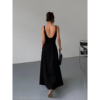 NEVA HU黑色吊带连衣裙女2024夏季高级感气质修身小黑裙长裙