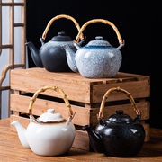 日式大茶壶饭店用餐厅竹柄手提杯，套装陶瓷复古提梁水壶单壶泡茶壶