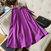 赫本风大摆伞裙a字半身裙，高腰显瘦通勤气质紫色长裙高端春装