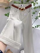 白色直筒阔腿牛仔裤女2023夏季高腰宽松显瘦柔软浅色垂感长裤