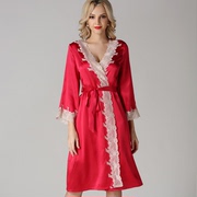 春秋法式真丝睡袍套装女性感诱惑桑100%蚕丝吊带裙睡衣丝绸两件套
