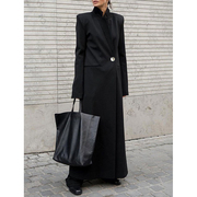 欧美街头长款黑色西装风衣外套，女秋季复古高级感简约修身显瘦西服