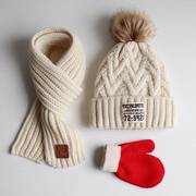 儿童针织保暖帽子围巾手套三件套男女童秋冬季宝宝加厚毛线帽套装