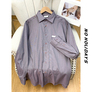 奢贵高货~商务男装衬衫/高贵紫色长袖条纹纯棉衬衣