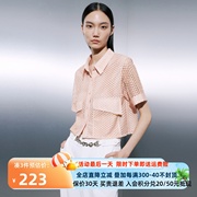 xg雪歌格纹衬衫，女短款2023夏polo领短袖上衣xi221024a795