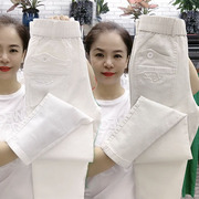 纯色水洗棉小脚女裤2025新款高腰束脚宽松哈伦裤欧货牛仔灰色裤子