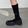 chiligirl系带长靴，2023小众设计独特显瘦拼接绑带，时装中筒靴