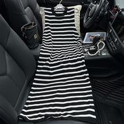 黑白条纹连衣裙女夏季针织无袖内搭打底裙休闲法式高级感背心裙子