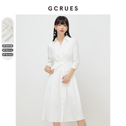 gcrues衬衫裙春装，女2024年白色裙子，中长款连衣裙夏季收腰显瘦