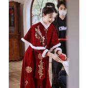 新中式旗袍敬酒服2024冬季长袖加绒红色新娘，结婚礼服女高级感