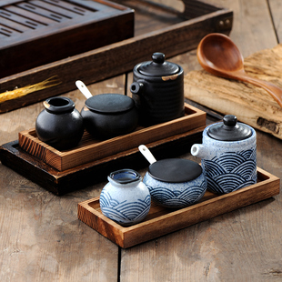 日式创意陶瓷酱油壶盐罐，辣粉罐调味罐，牙签罐日本料理桌面三件套