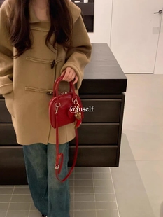 luself自制包包女2023秋冬质感红色，手提小包单肩斜挎包贝壳包