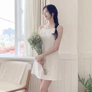 milkcocoa韩国直邮夏季少女风，纯色棉麻连衣裙，女短款a字吊带裙