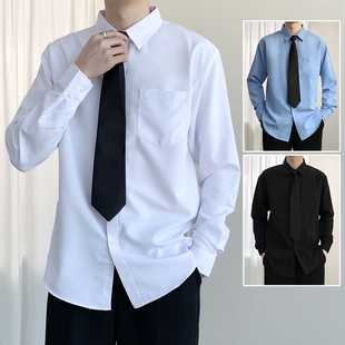 送领带白衬衫男长袖jk帅气dk制服纯色，衬衣休闲短袖上衣工装抗皱