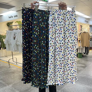 韩国东大门2024女装螺纹，彩色波点半身裙，女垂感压褶鱼尾长裙夏