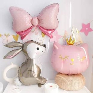 猫咪恐龙兔子铝膜气球生日卡通儿童宝宝百日派对装饰拍照道具