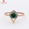 俄罗斯585紫金14k玫瑰金奢华(金奢华)时尚设计感绿宝石镶石水滴戒指送女友