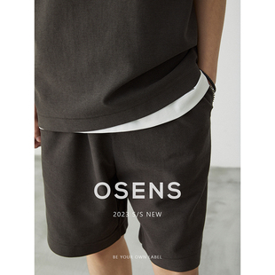 OSENS双面针织毛圈肌理宽松的直筒运动裤多色简约休闲短裤男夏季